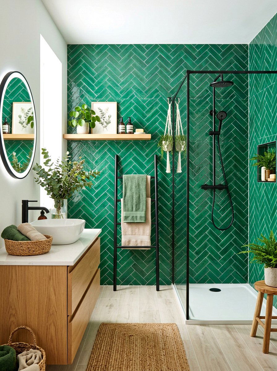 Green Herringbone Bathroom Tile - 30 herringbone shower tile ideas