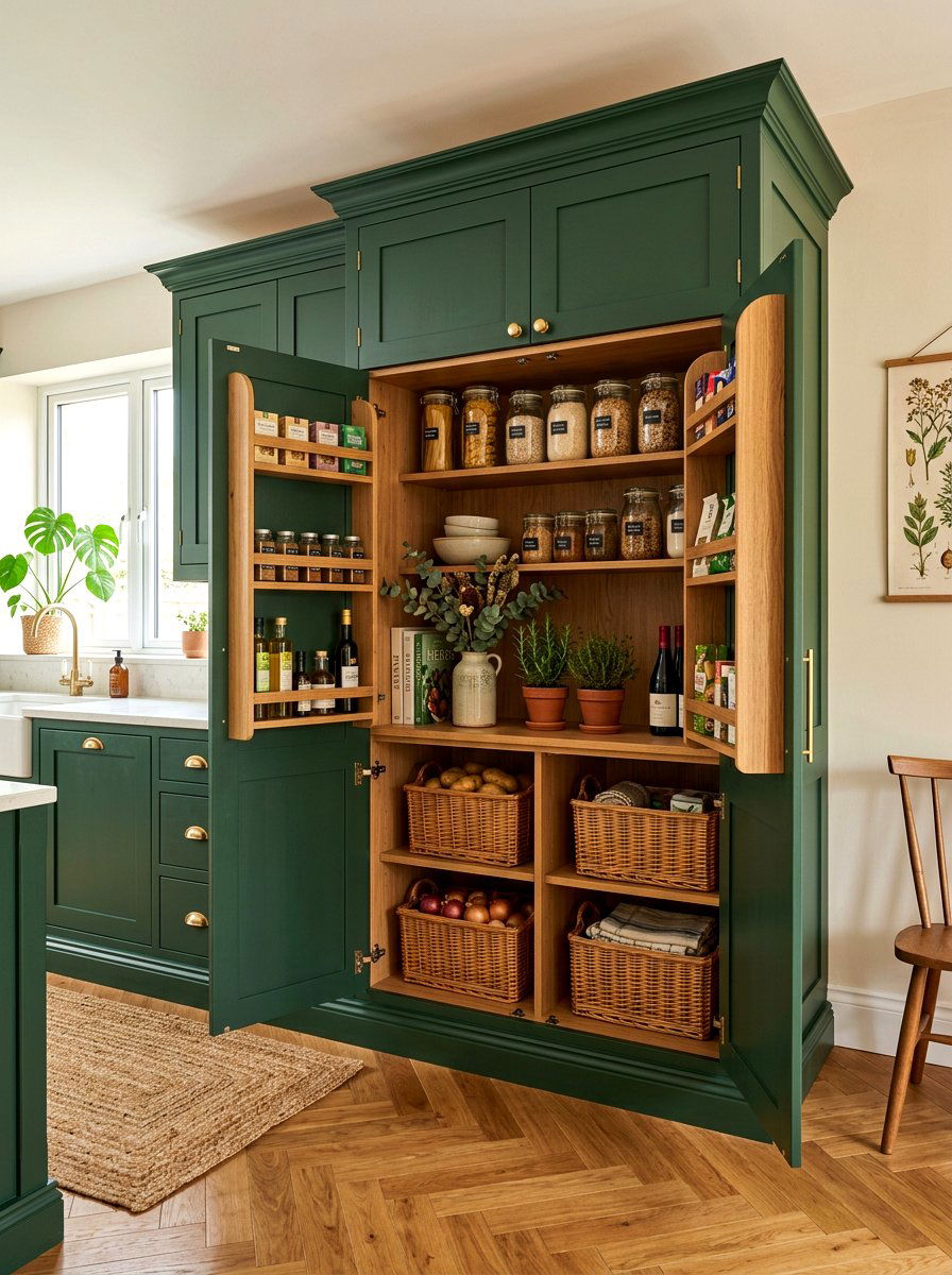 Green Kitchen Pantry Unit - 30 full wall pantry cabinet ideas