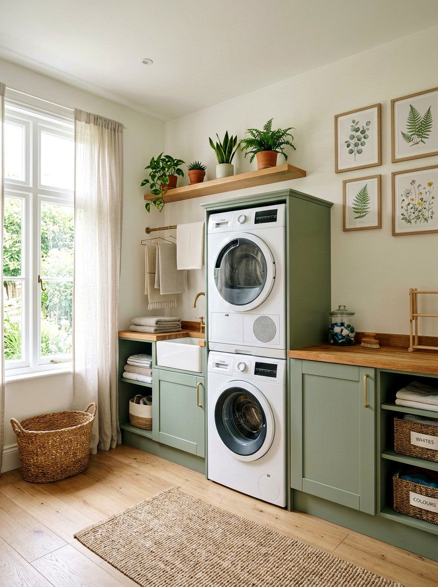 Green Laundry Room Color - 30 stacked washer dryer ideas
