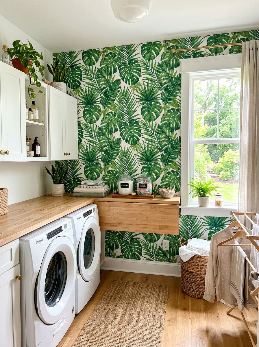 Green Leaf Laundry Room Wallpaper - 30 laundry room wallpaper ideas