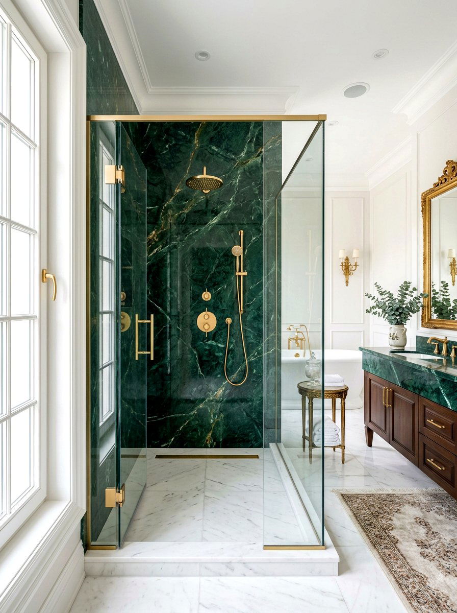 Green Marble Shower - 30 stone slab shower ideas