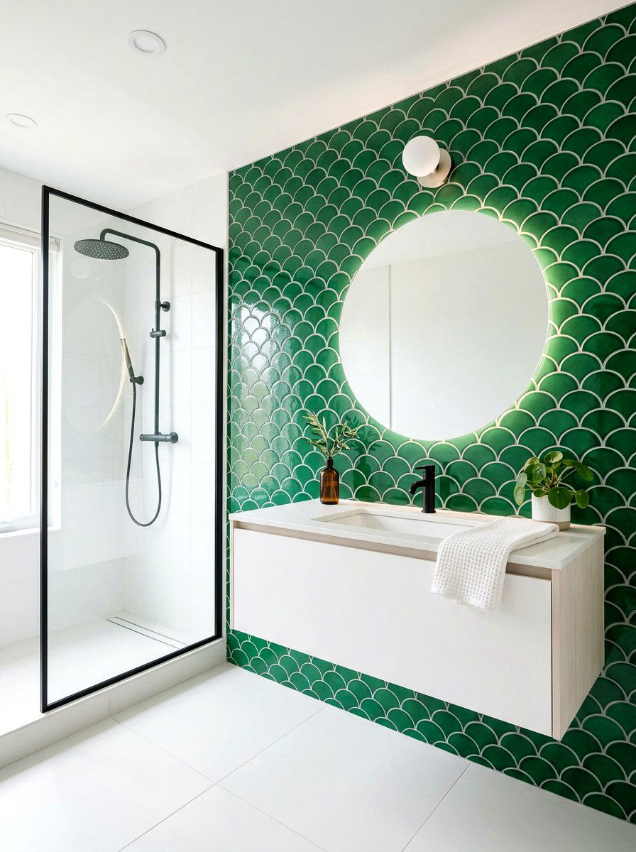 Green Scallop Tile Bathroom - 30 green and white bathroom ideas