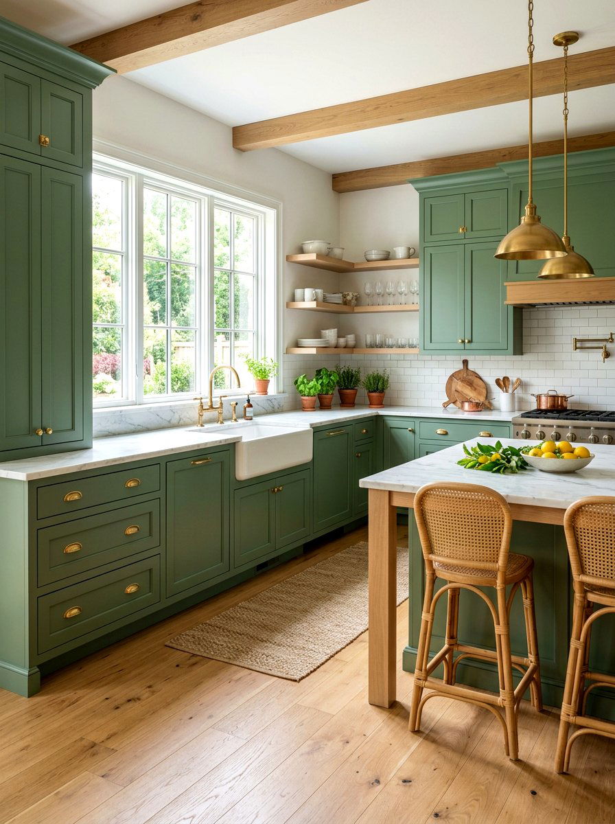 Green Shaker Cabinets - 30 English cottage kitchen ideas