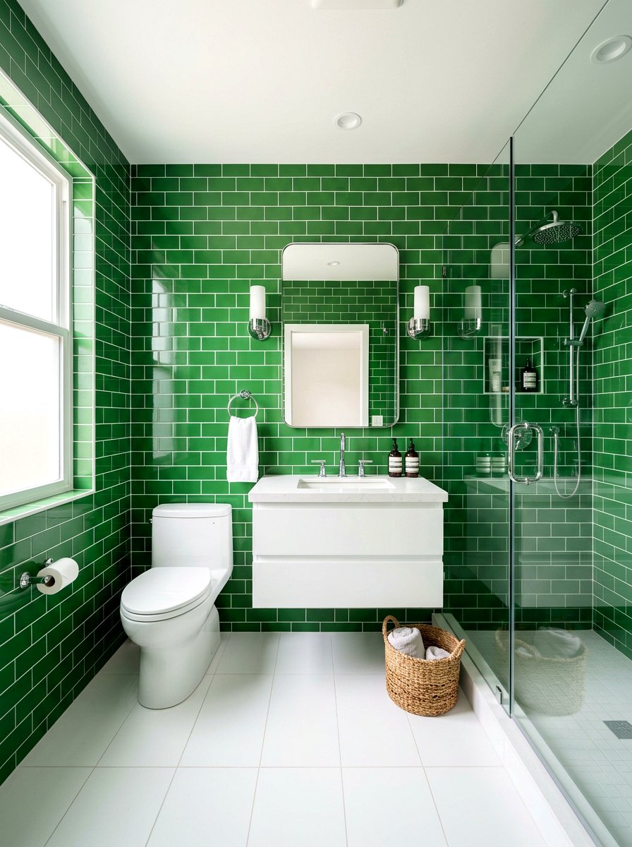 Green Subway Tile Bathroom - 30 green and white bathroom ideas