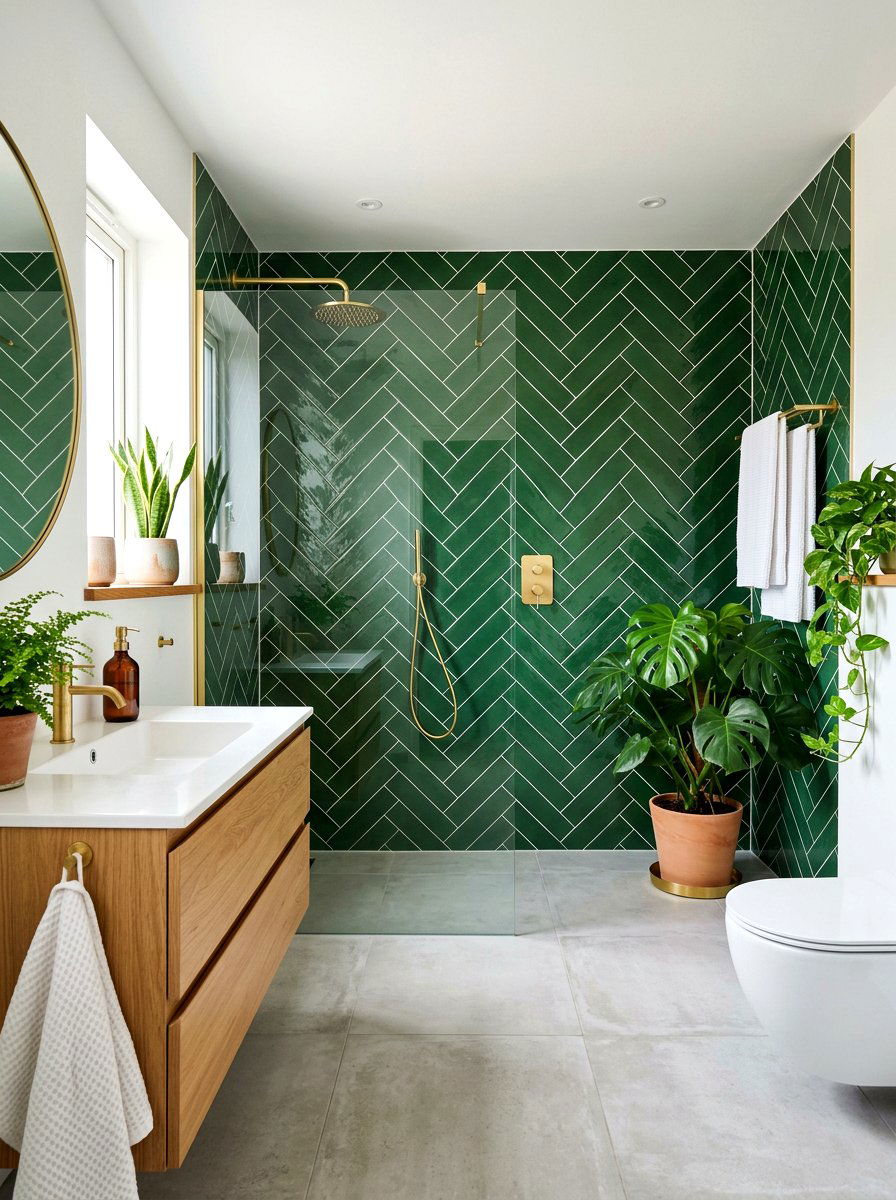Green Subway Tile Bathroom - 30 bathroom jungle ideas