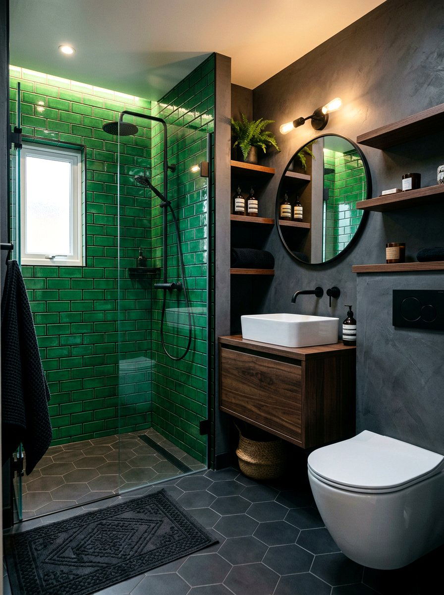 Green Subway Tile Dark Grout - 30 dark grout bathroom ideas