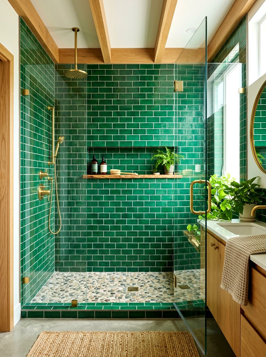Green Subway Tile Shower - 30 double shower wall ideas