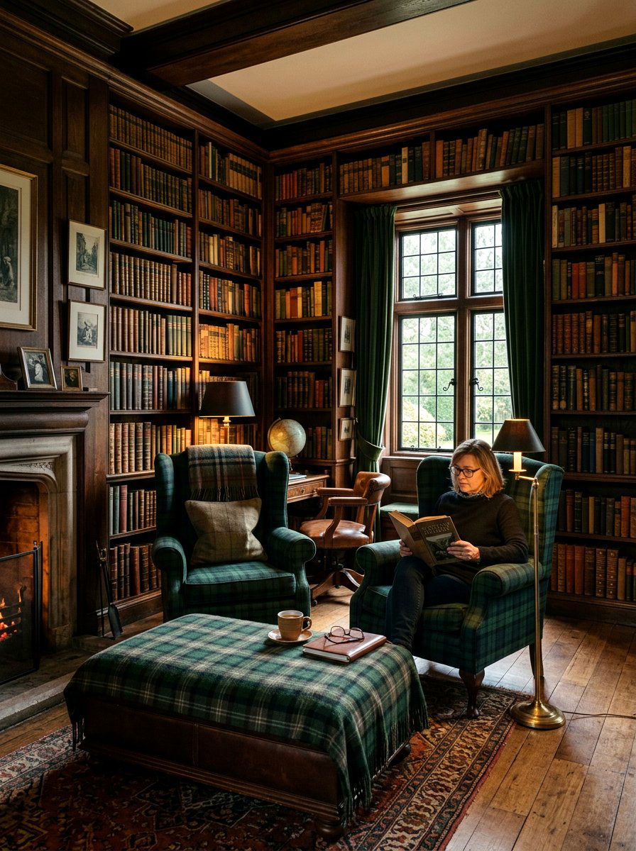 Green Tartan Library - 30 tartan home decor ideas