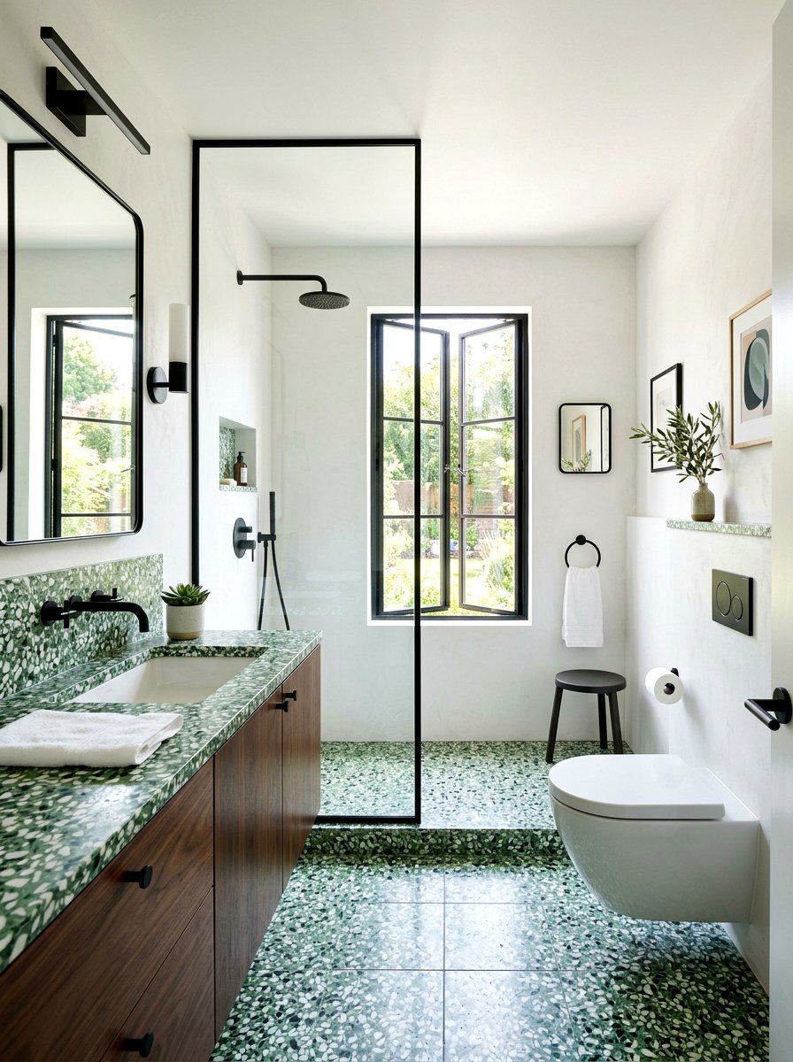 Green Terrazzo Modern Bathroom - 30 green and white bathroom ideas