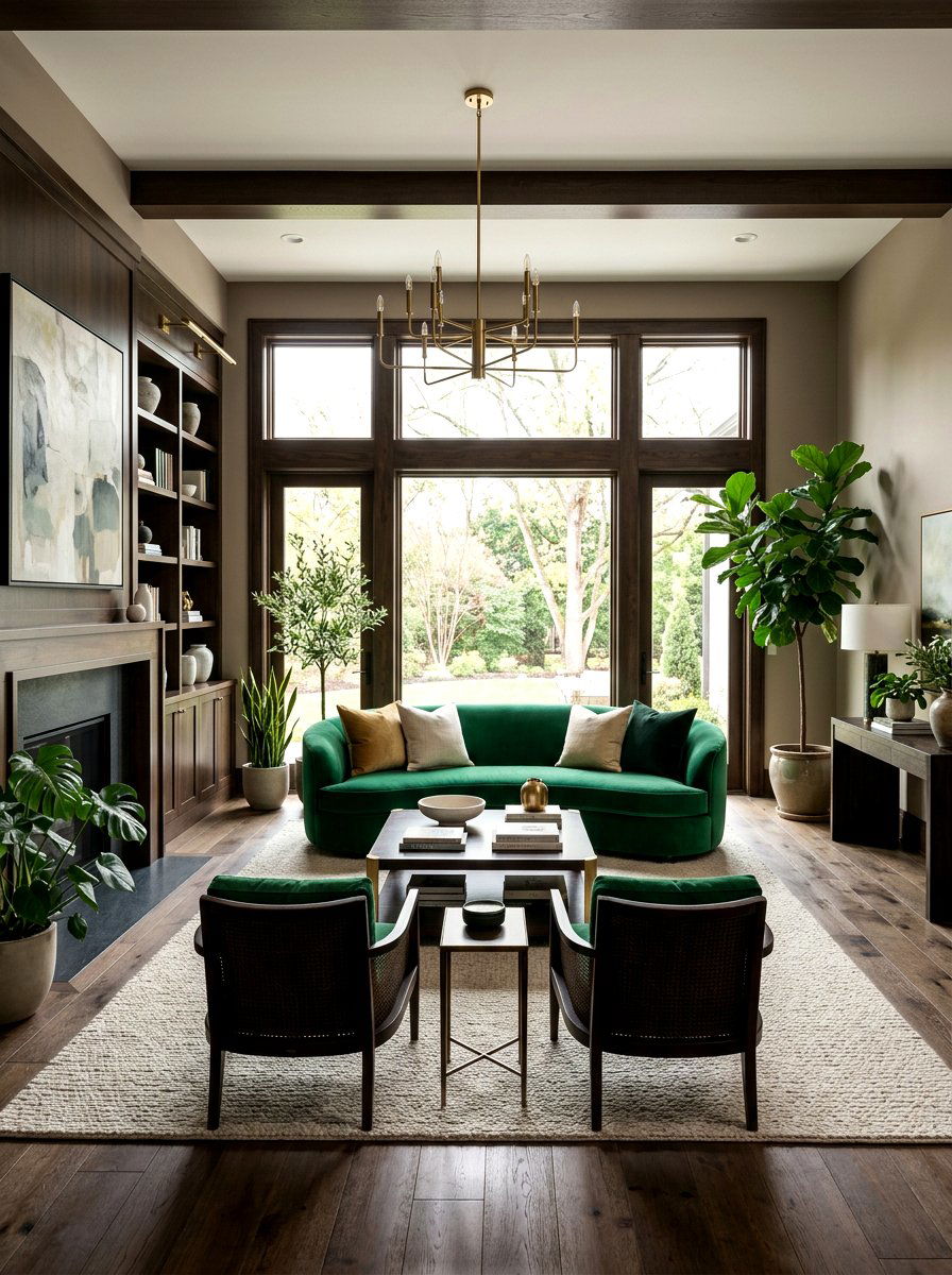 Green Velvet Curved Sofa - 30 curved sofa living room ideas