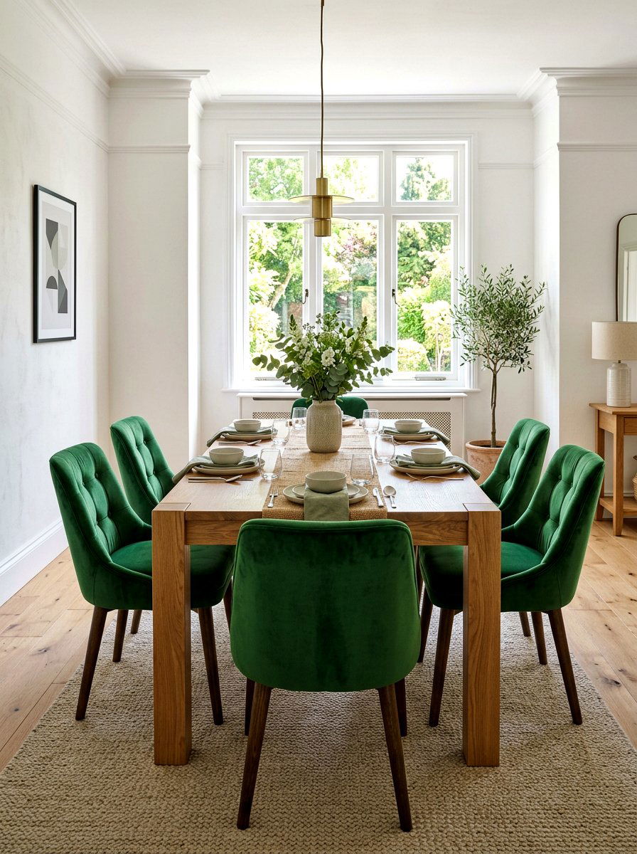 Green Velvet Dining Chairs - 30 green dining room ideas