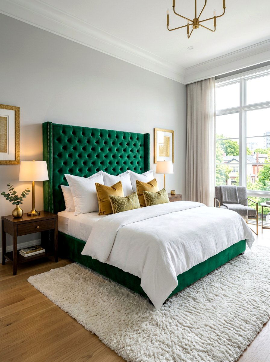 Green Velvet Headboard - 30 green bedroom ideas