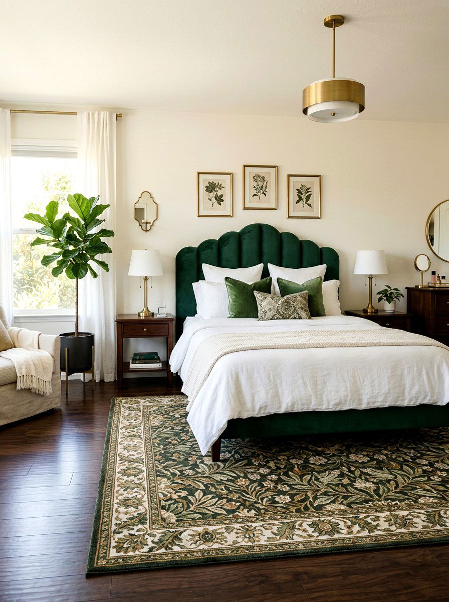 Green Velvet Scalloped Headboard - 30 scalloped headboard ideas
