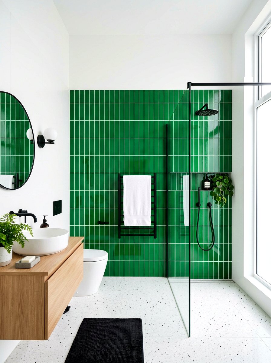 Green Vertical Stack Tile Bathroom - 30 green and white bathroom ideas