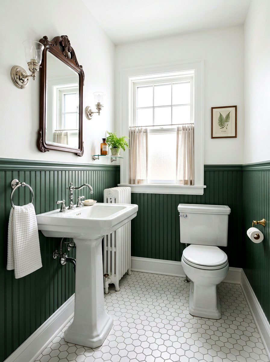 Green Wainscoting Traditional Bathroom - 30 green and white bathroom ideas