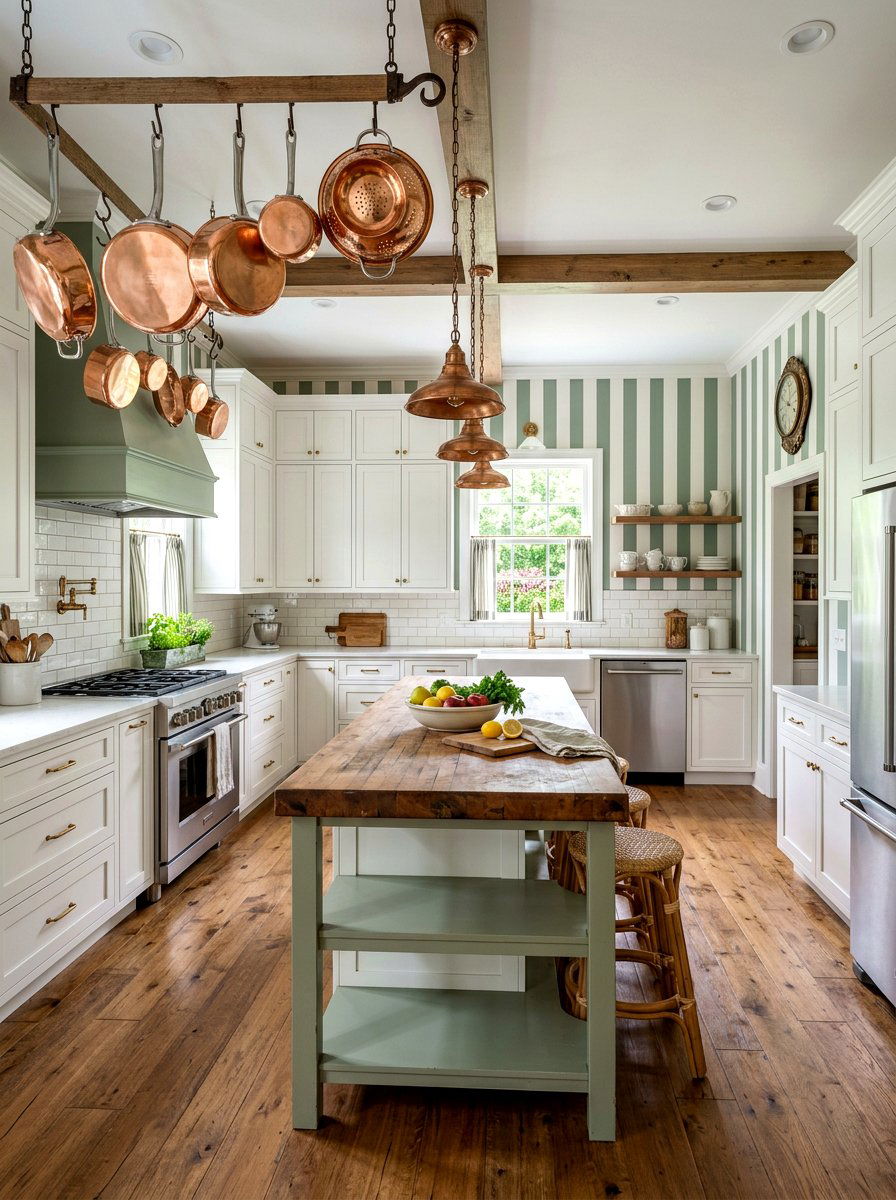 Green White Kitchen - 30 striped wall ideas