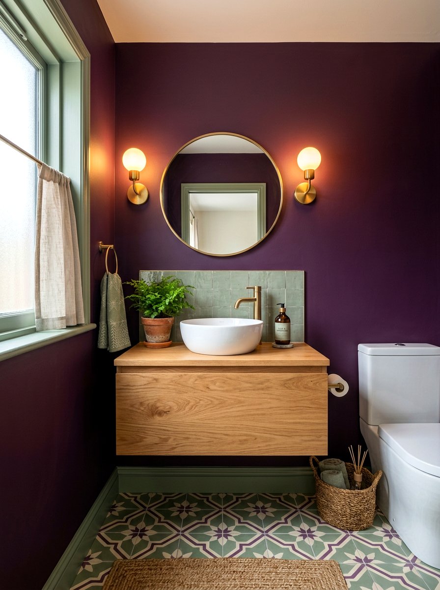 Green accent wall - 30 aubergine powder room ideas