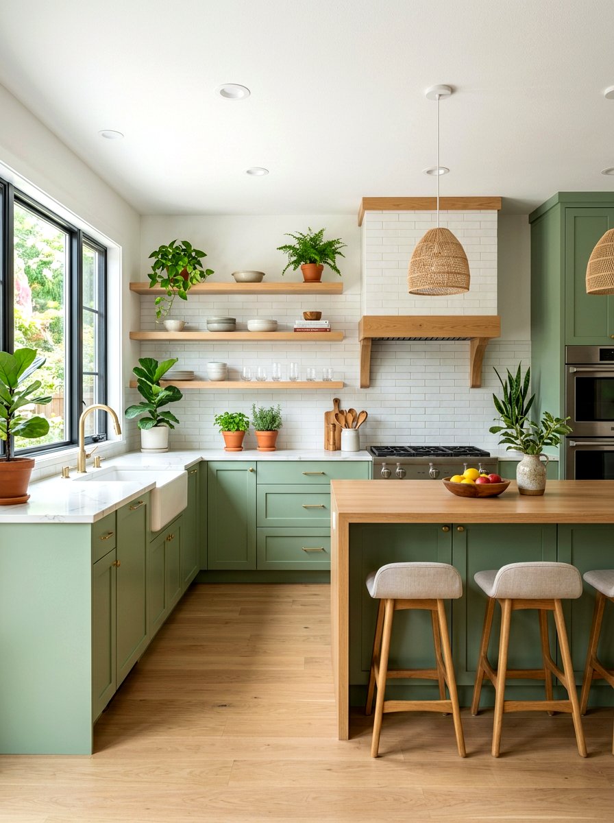 Green and blonde wood kitchen - 30 blonde wood kitchen ideas