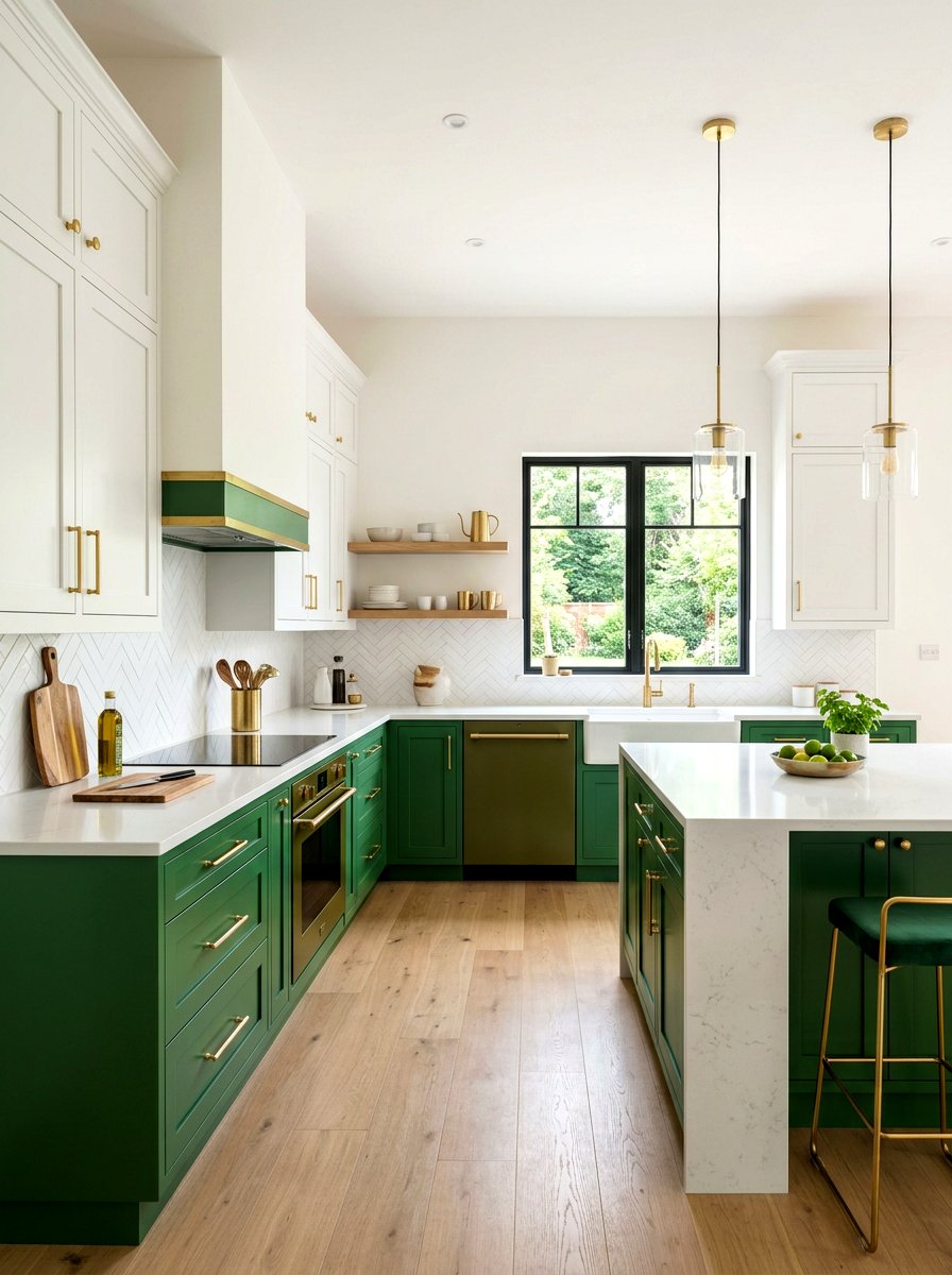 Green and gold kitchen cabinets - 30 two tone kitchen cabinet ideas