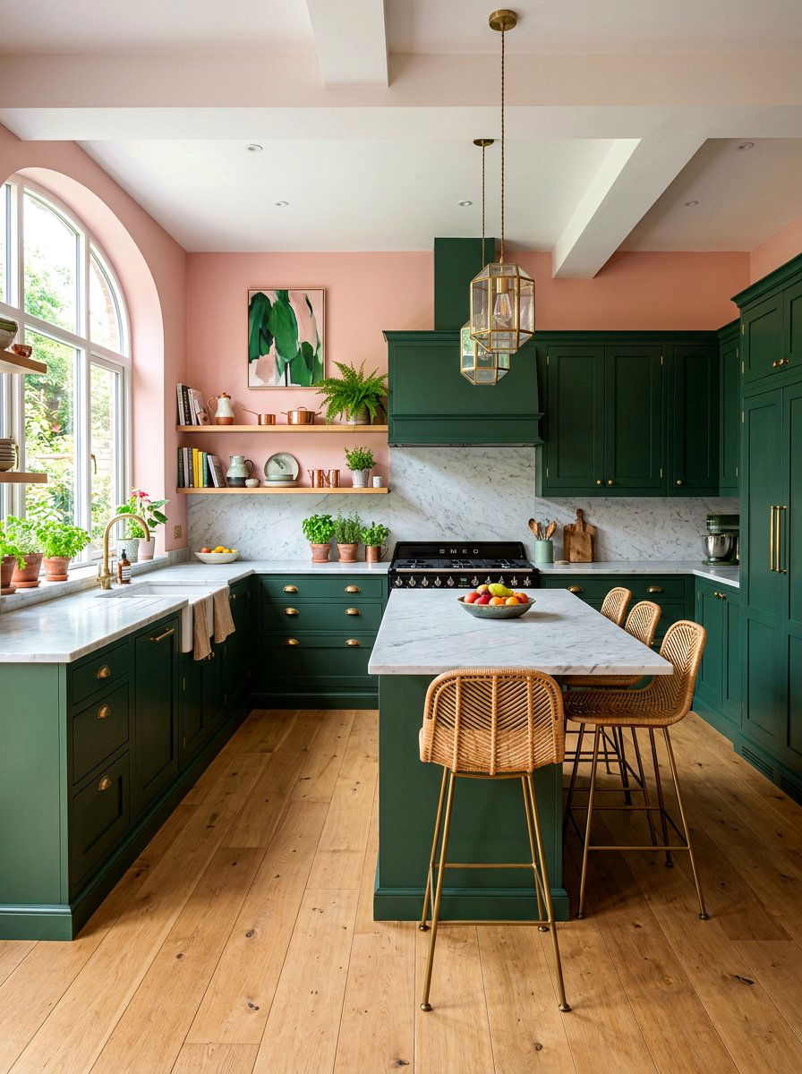 Green and pink kitchen - 30 color pop kitchen ideas