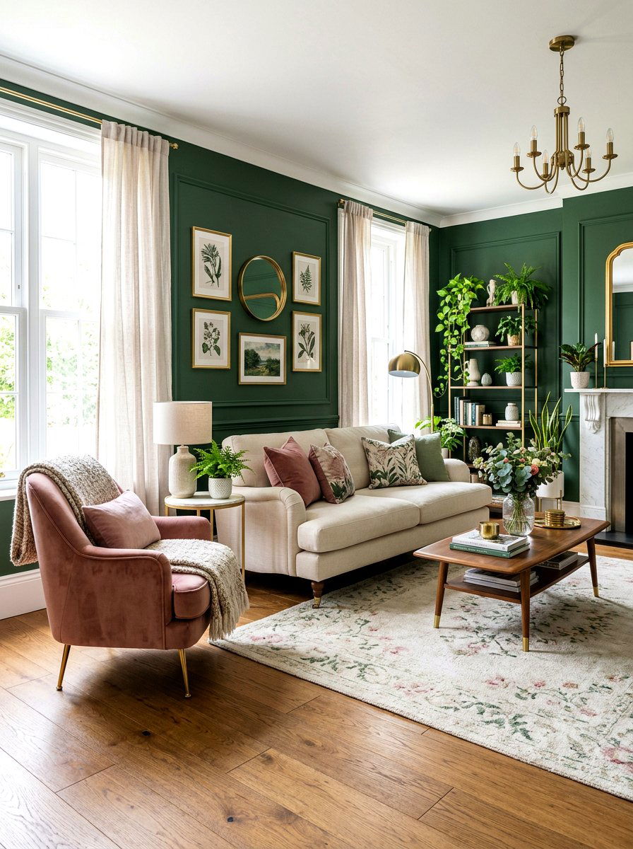 Green and pink living room - 30 green living room ideas