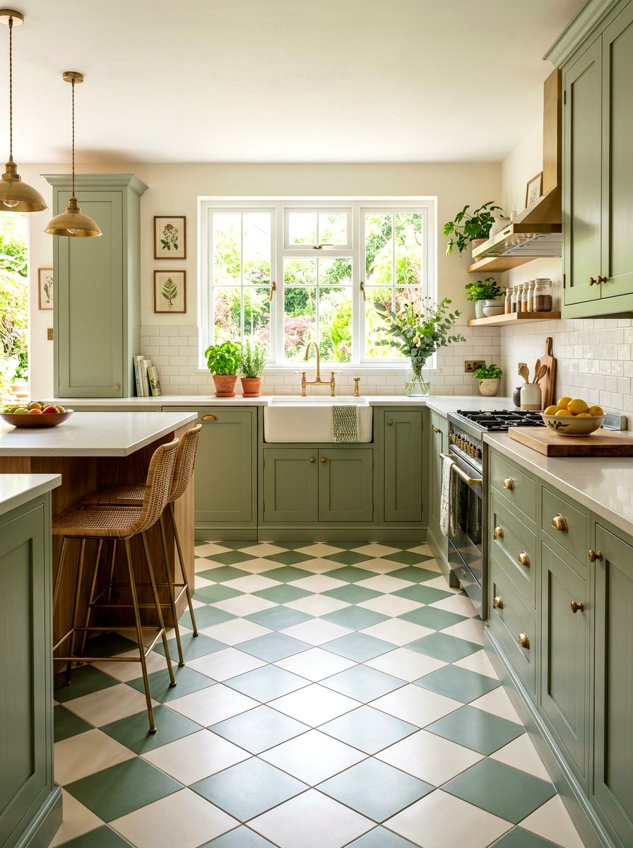 Green and white checkerboard tile kitchen - 30 checkerboard kitchen tile ideas