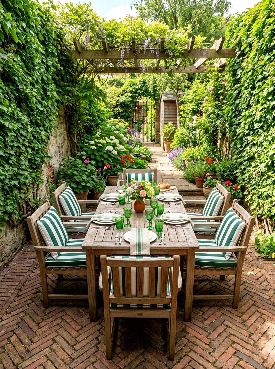 Green and white striped chair cushions - 30 green and white stripe patio ideas