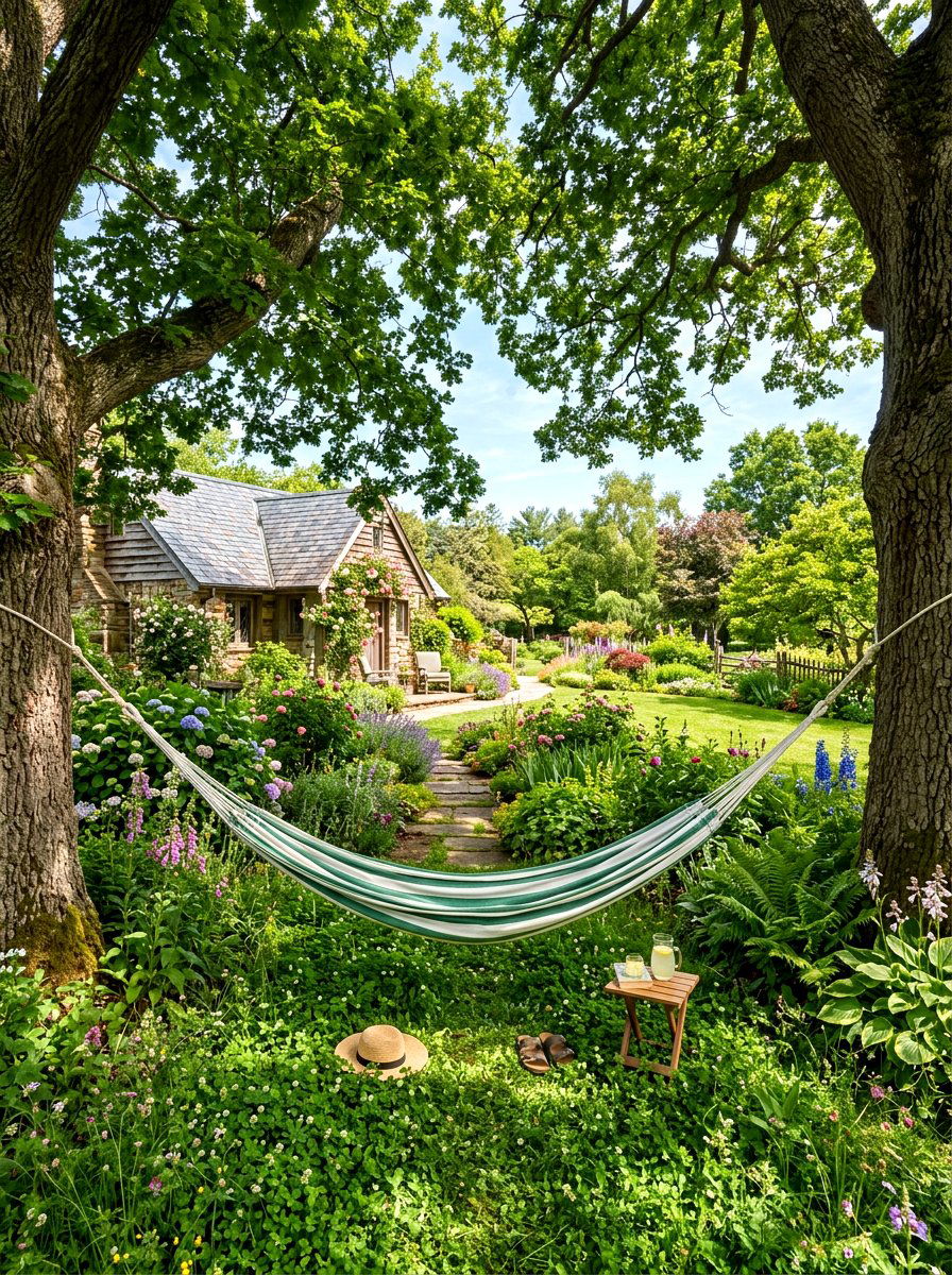 Green and white striped hammock - 30 green and white stripe patio ideas