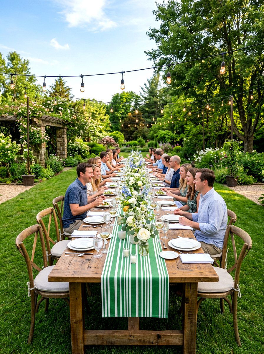Green and white striped patio table runner - 30 green and white stripe patio ideas