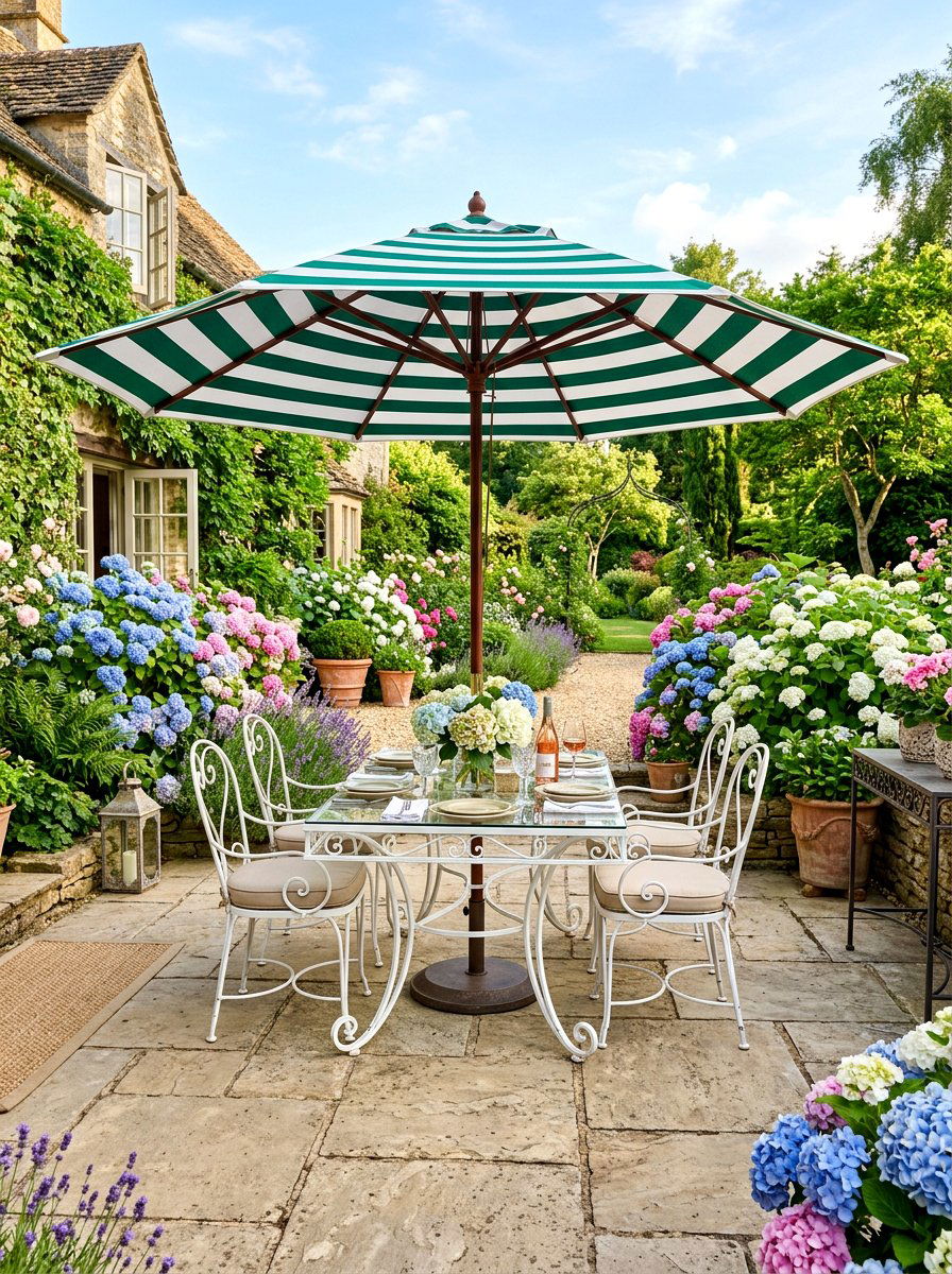 Green and white striped patio umbrella - 30 green and white stripe patio ideas