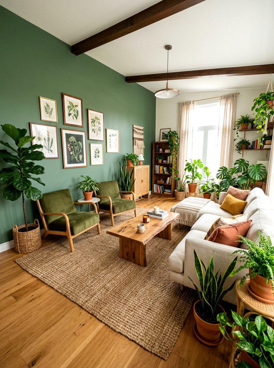 Green boho living room - 30 boho living room ideas