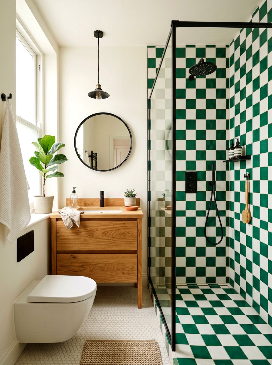 Green checkered bathroom tiles - 30 bright checkerboard decor ideas