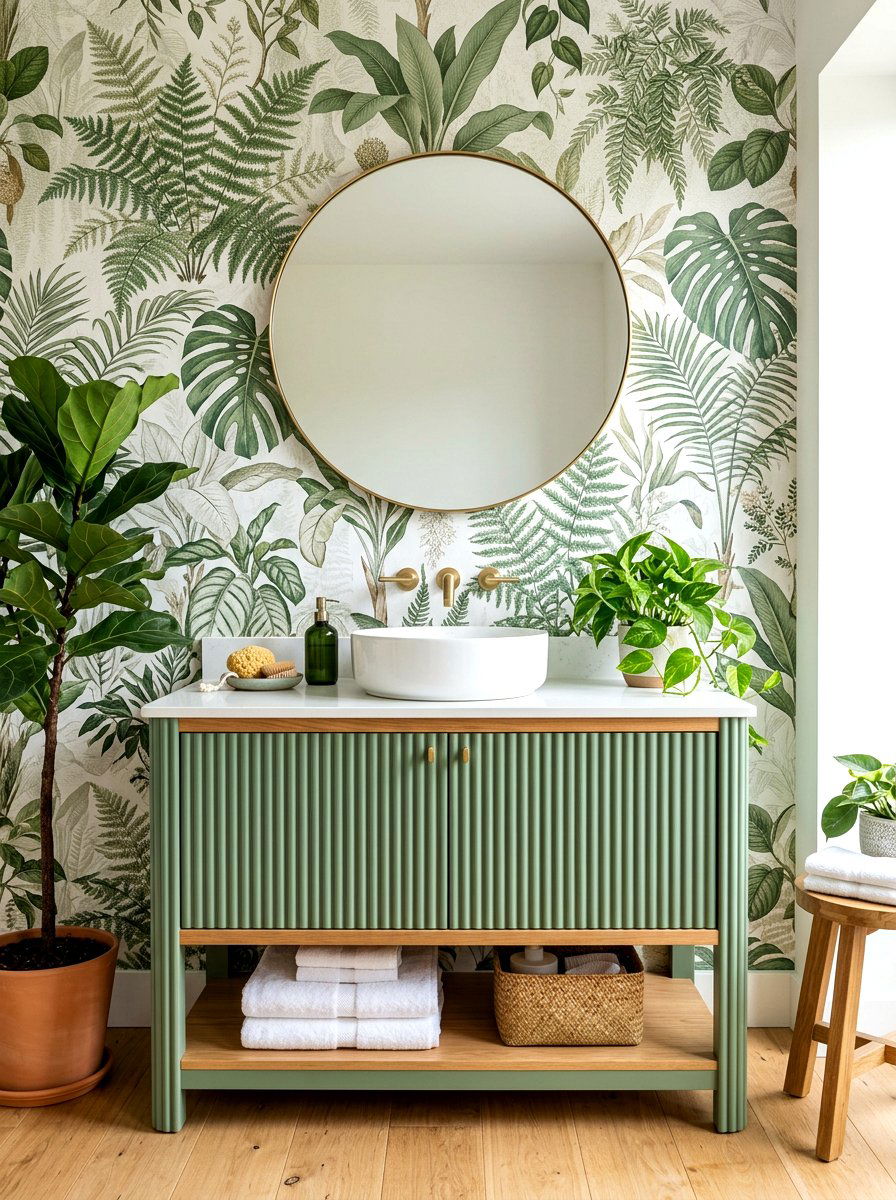 Green fluted bathroom cabinet - 30 reeded vanity bathroom ideas