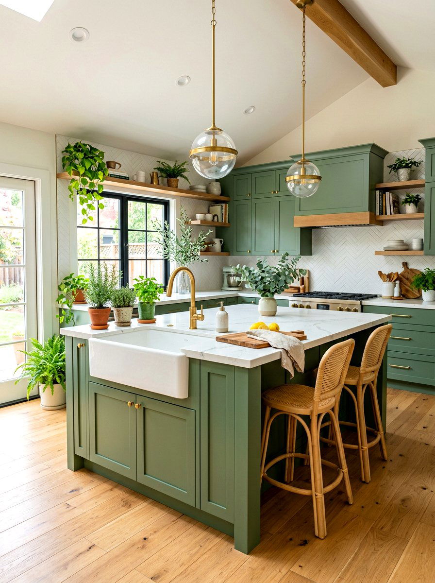 Green kitchen island with sink - 30 kitchen island with sink ideas