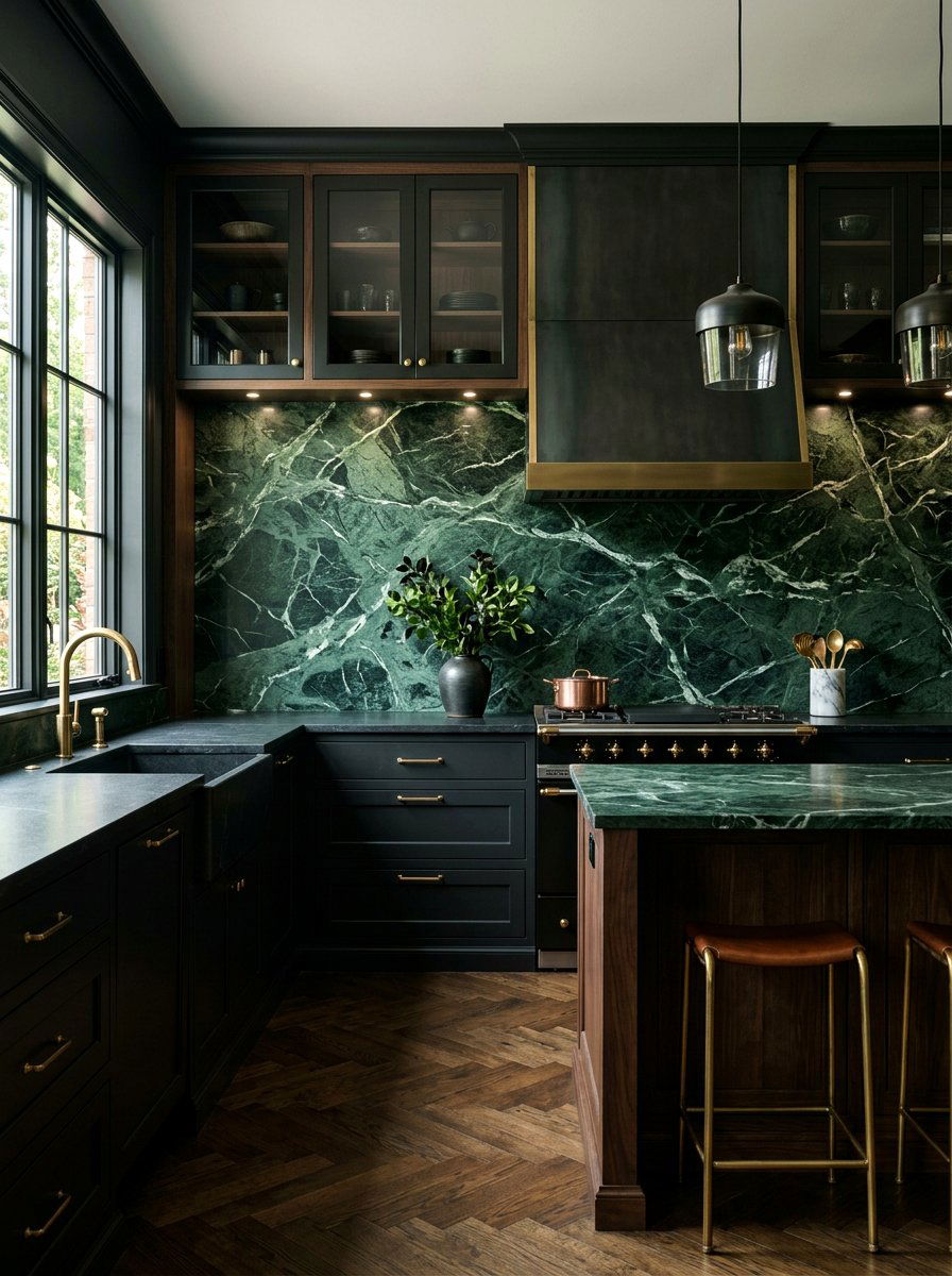 Green marble slab backsplash - 30 slab backsplash ideas