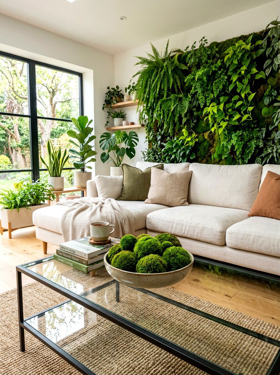 Green moss ball - 30 glass coffee table styling ideas