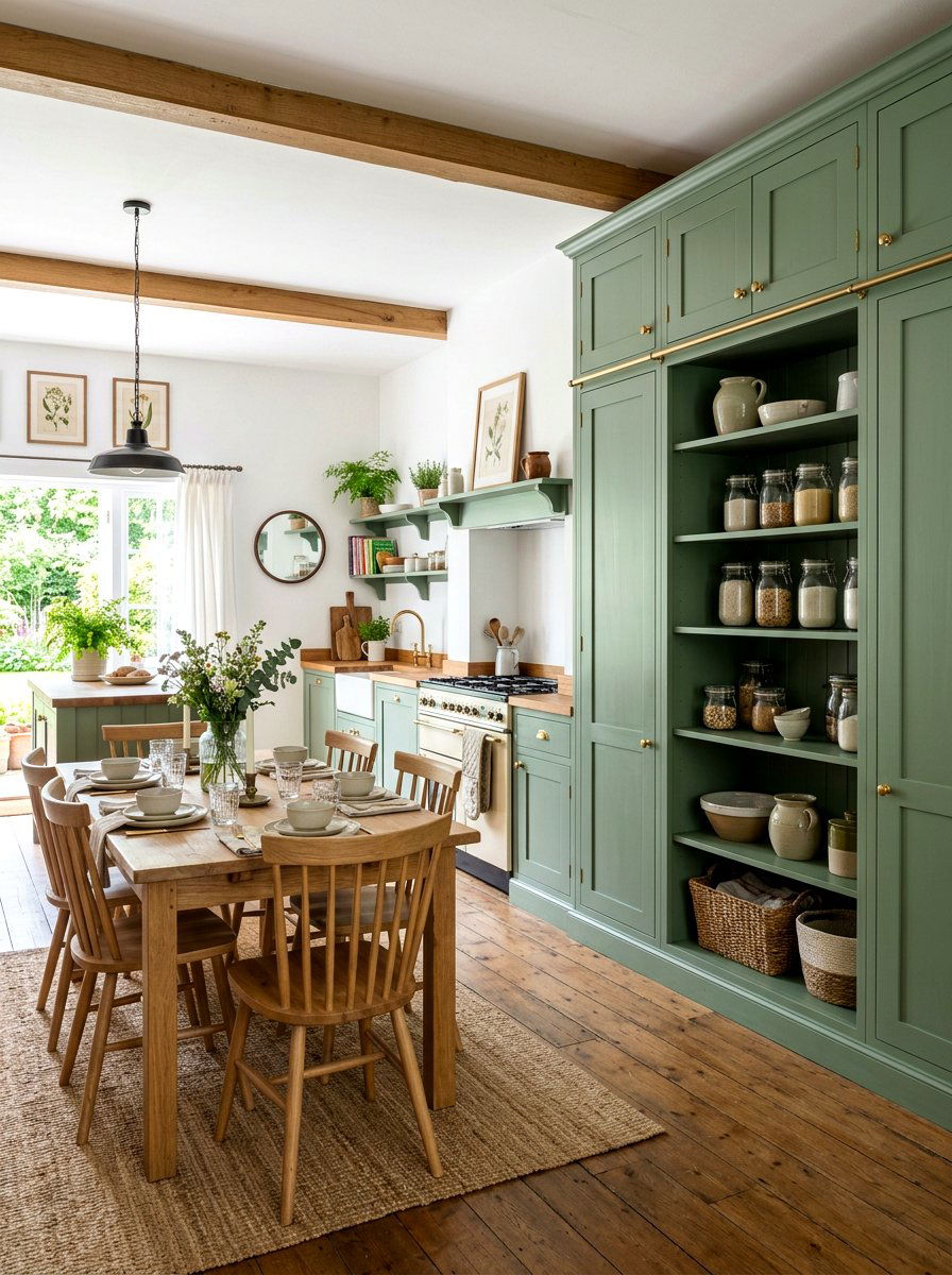 Green pantry and wood furniture - 30 green and wood kitchen ideas