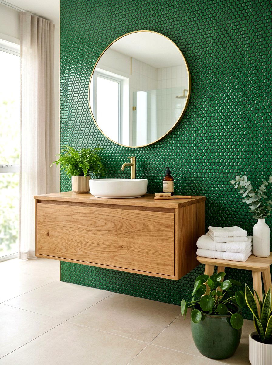Green penny tile backsplash - 30 penny tile bathroom ideas