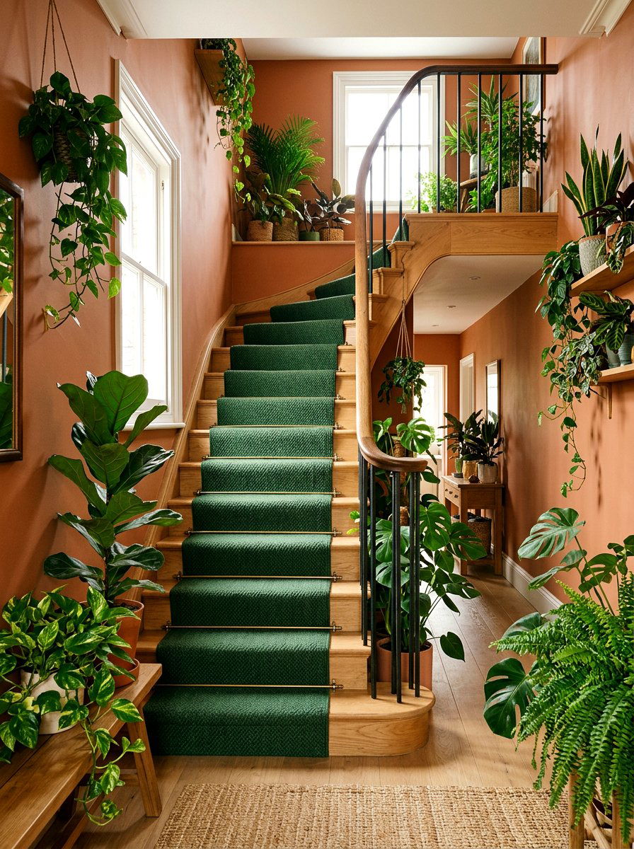 Green stair runner - 30 stair runner ideas