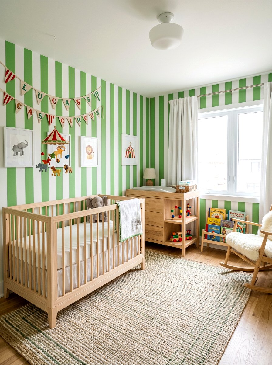 Green stripe circus nursery - 30 circus stripe kids room ideas