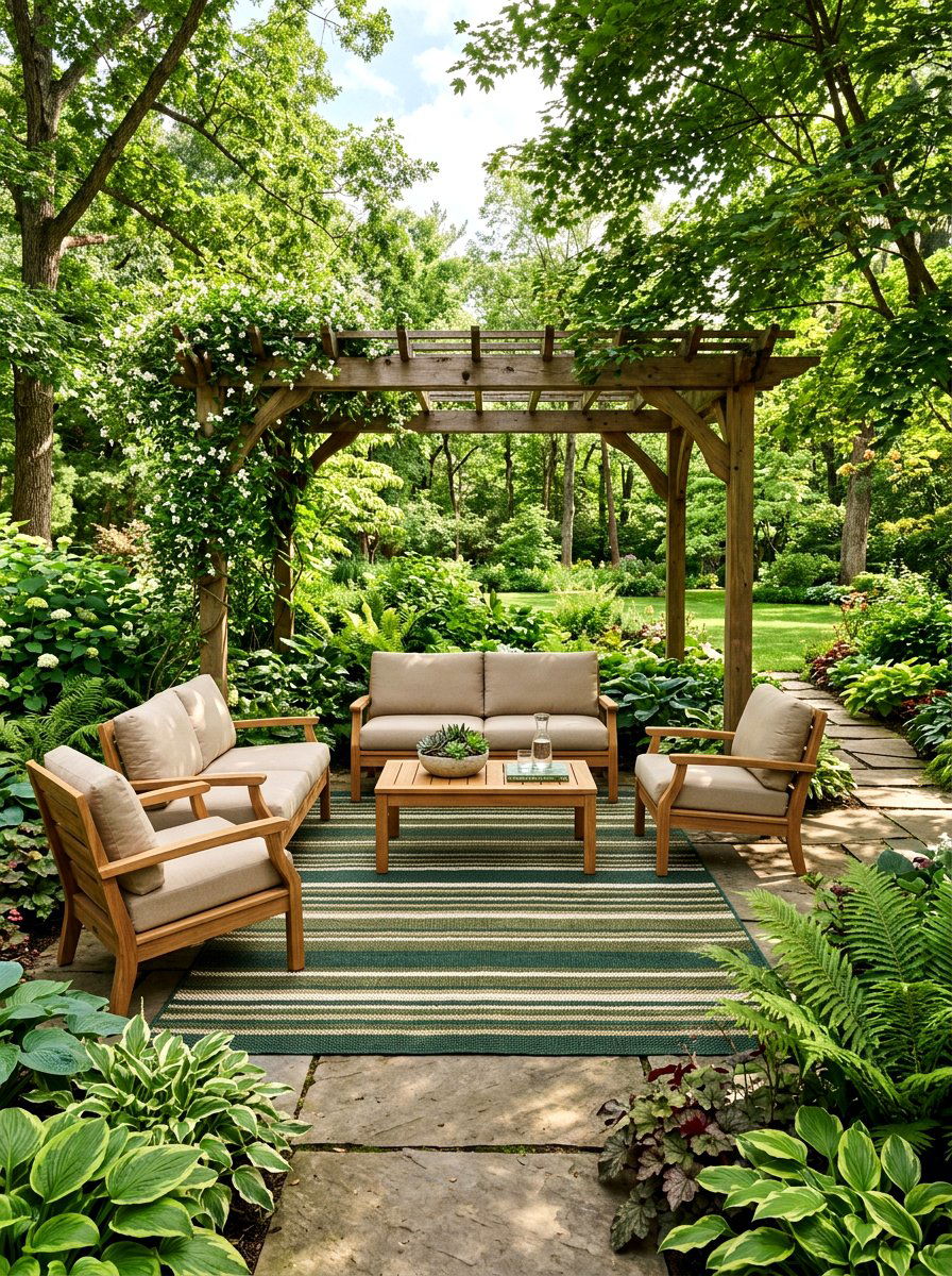 Green striped garden rug - 30 striped outdoor rug ideas