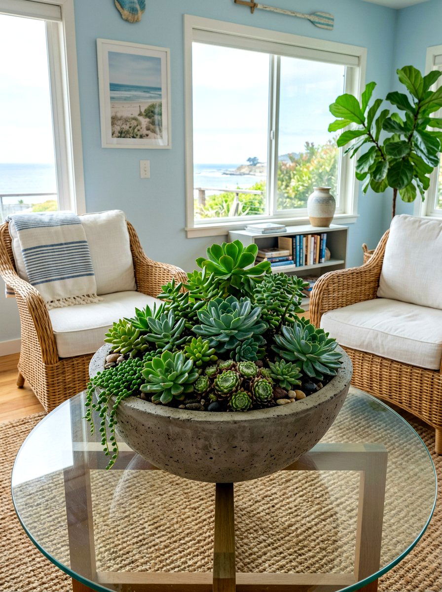 Green succulent garden - 30 glass coffee table styling ideas