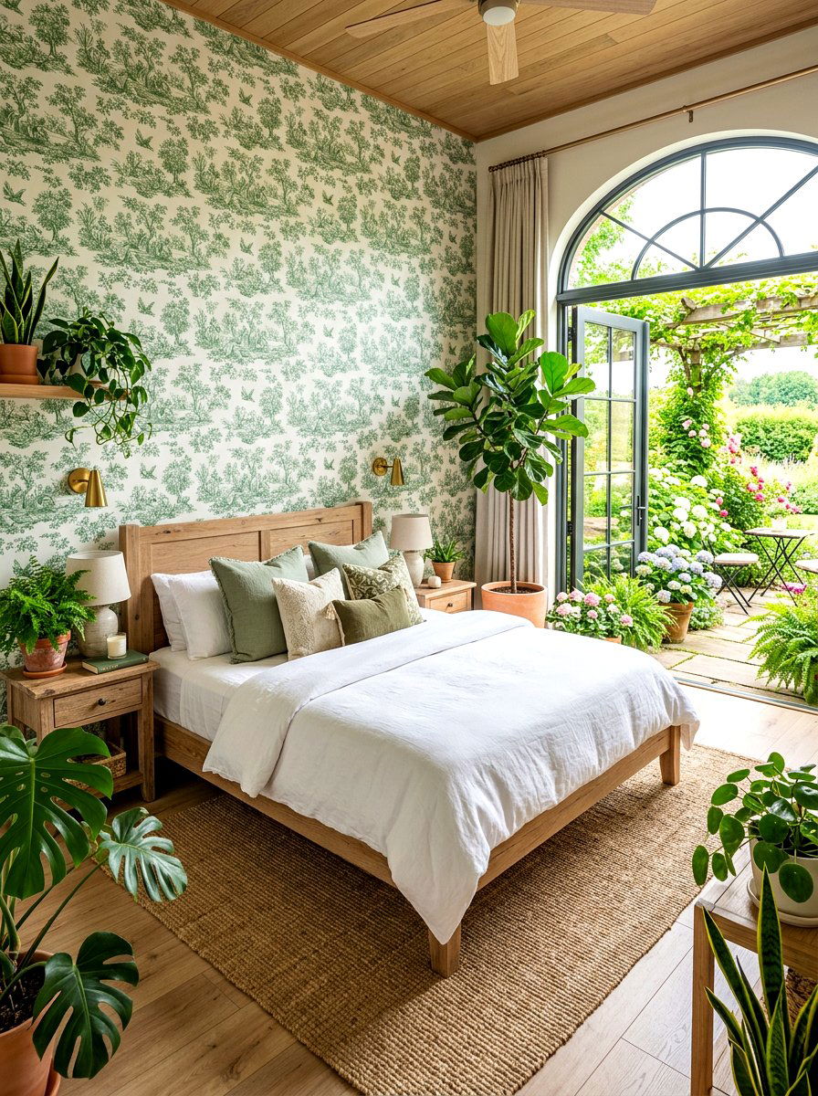 Green toile accent wall - 30 toile bedroom ideas