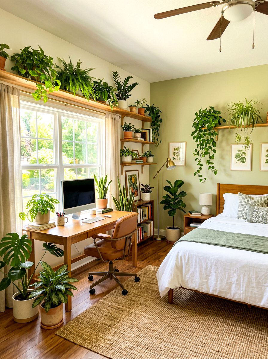 Greenery Filled Guest Office Space - 30 guest bedroom office combo ideas