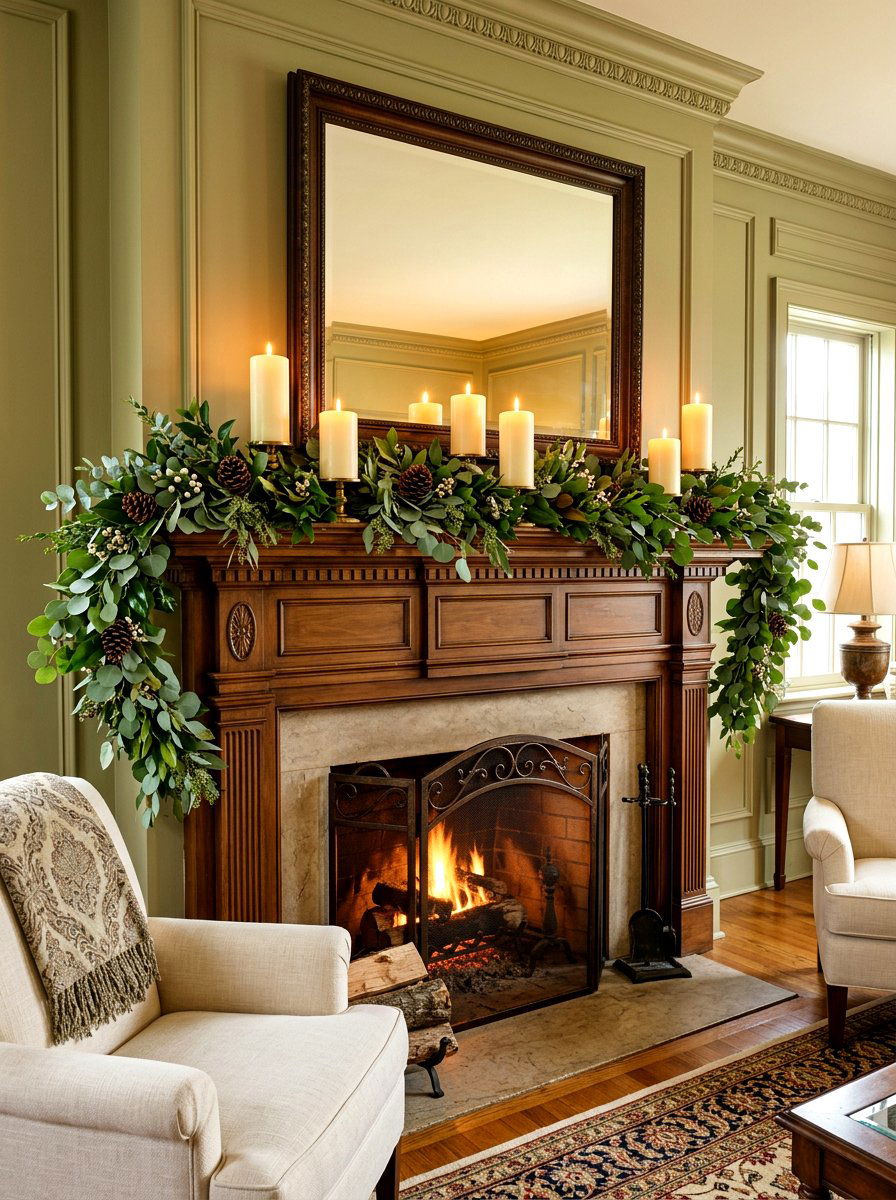 Greenery Garland Pillar - 30 mantel candle styling ideas