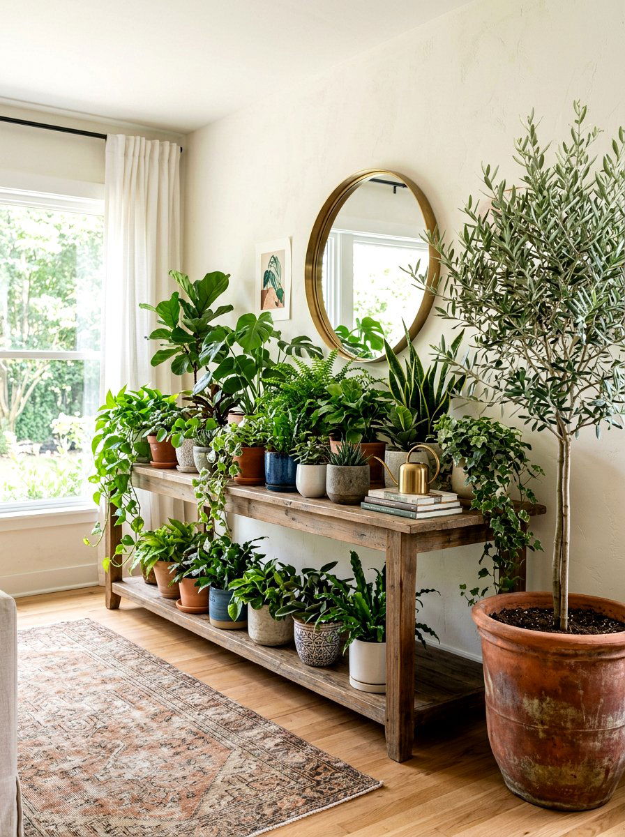 Greenery On Console Table - 30 console styling ideas