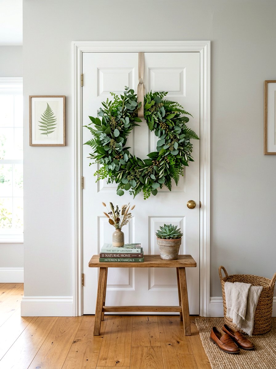Greenery entry wreath - 30 summer foyer decor ideas