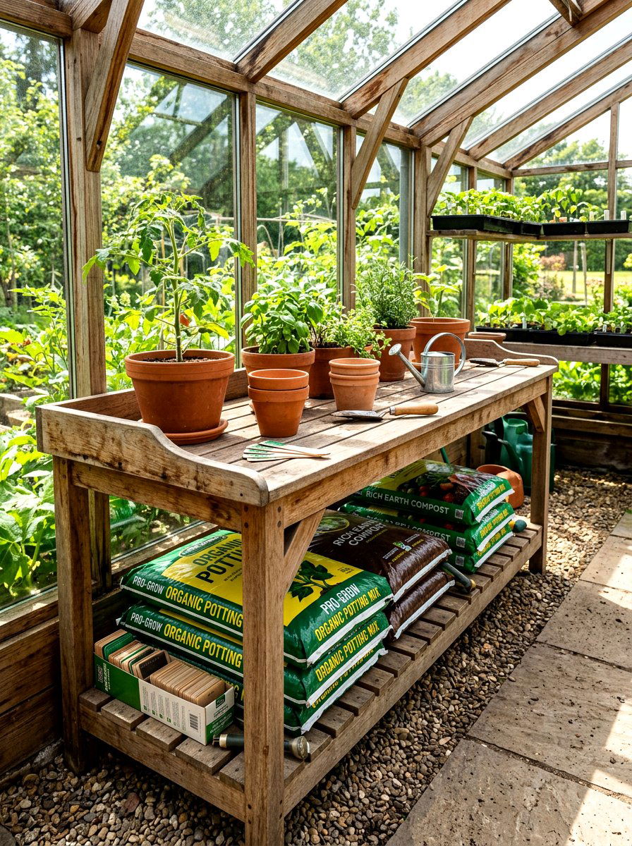 Greenhouse Bench With Bottom Shelf - 30 greenhouse storage bench ideas