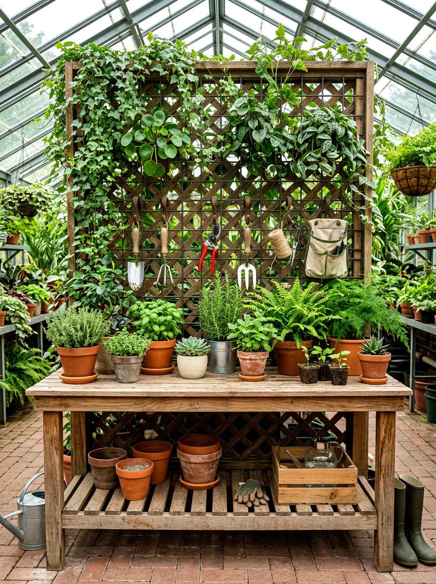 Greenhouse Bench With Lattice Back - 30 greenhouse storage bench ideas