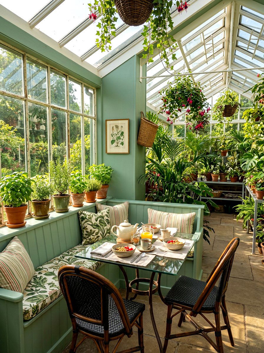 Greenhouse Breakfast Nook - 30 botanical drench room ideas